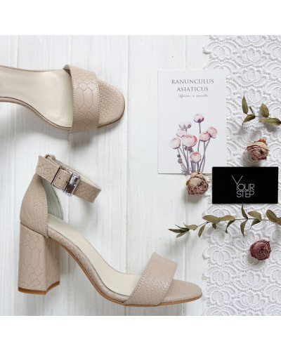 Босоніжки з бежевої шкіри під рептилію Арт. 853-3/48Ок