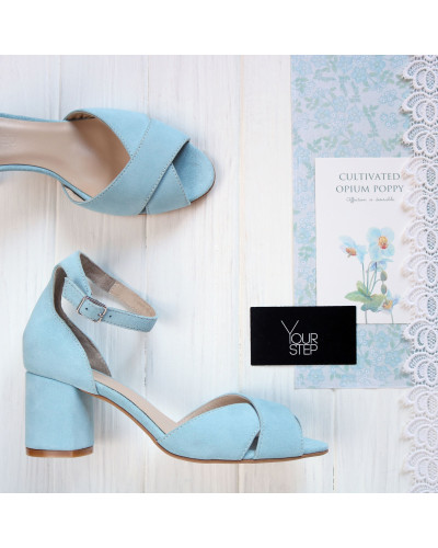 Босоніжки з блакитної замші на підборах Арт. 605-10/45Ок