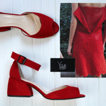 Босоніжки з червоної замші на підборах Арт. 605-5/w324Ok