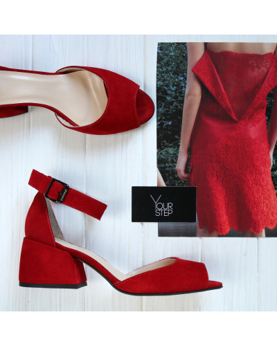 Босоніжки з червоної замші на підборах Арт. 605-5/w324Ok