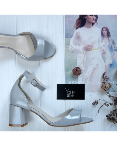 Лакові босоніжки сірого кольору на підборах Арт. 605-11/47Ок