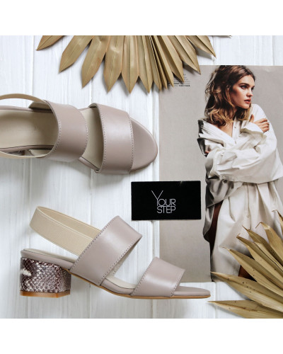 Босоніжки з бежевої шкіри на підборах Арт.: 415-3Ок