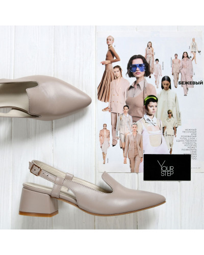 Босоніжки з бежевої шкіри з гострим носом Арт. 457-6/53Ок