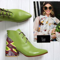 Ботильоны из салатовой кожи флотар с обтяжным каблуком  Арт. 657-10/w324Ок