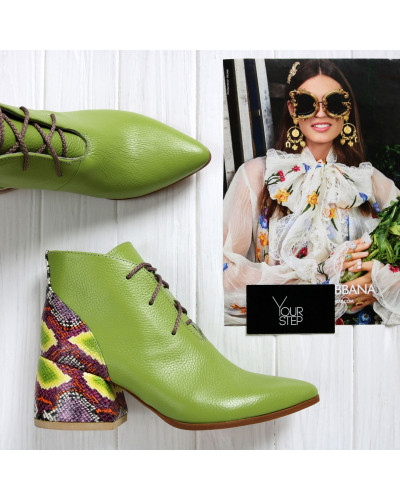 Ботильоны из салатовой кожи флотар с обтяжным каблуком  Арт. 657-10/w324Ок