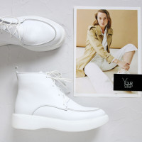 Ботинки из белой кожи  Арт. 156-7/Hill3