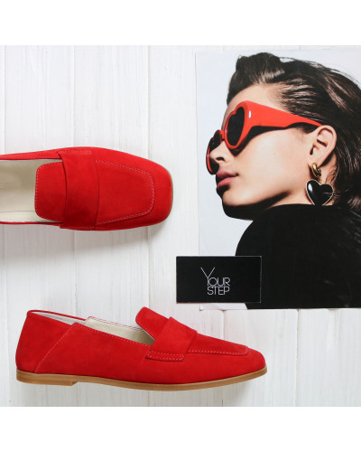 Красные балетки с квадратным носком в нубуке арт. 072-3П