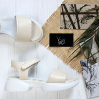 Сандалі з бежевої шкіри на липучках Арт. 10-24/194