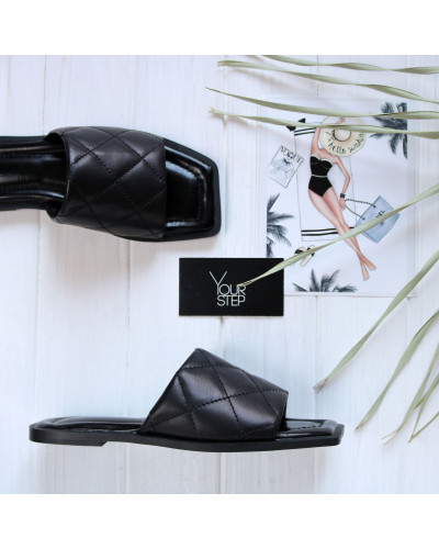 Шльопанці з чорної стьобаної шкіри Арт. 073-1