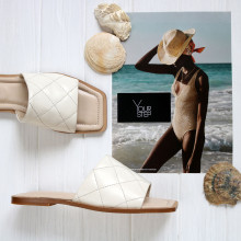 Шльопанці з бежевої стьобаної шкіри Арт. 073-1