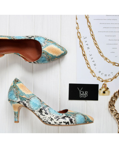 Туфлі-човники зі шкіри з тисненням під змію Арт. 657-2/616Ок