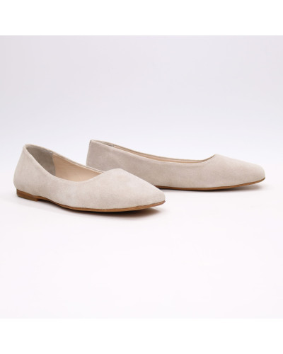 Балетки з бежевої замші з квадратним носом Арт. 072-2