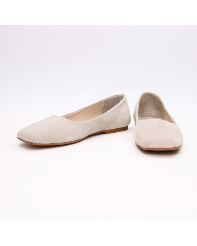 Балетки з бежевої замші з квадратним носом Арт. 072-2