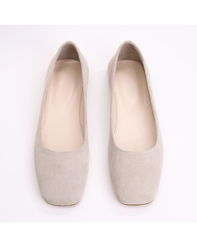 Балетки з бежевої замші з квадратним носом Арт. 072-2