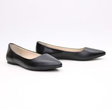 Балетки з чорної шкіри з гострим носом Арт.17-2