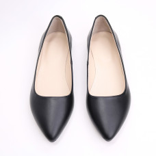 Балетки з чорної шкіри з гострим носом Арт.17-2