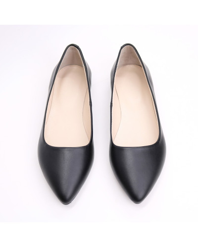Балетки з чорної шкіри з гострим носом Арт.17-2