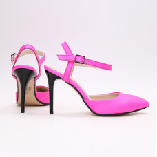 Босоножки из кожи розового неона на шпильке Арт. 35-6/35