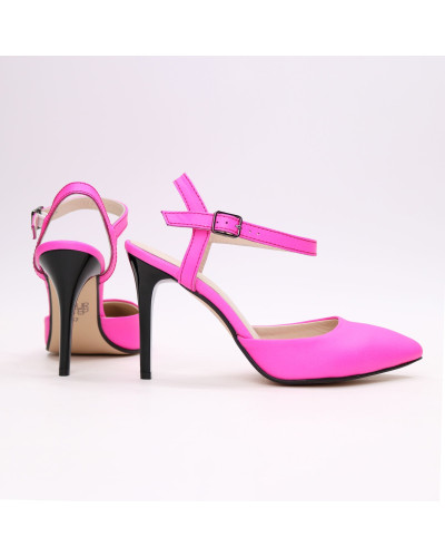 Босоножки из кожи розового неона на шпильке Арт. 35-6/35