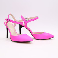 Босоножки из кожи розового неона на шпильке Арт. 35-6/35