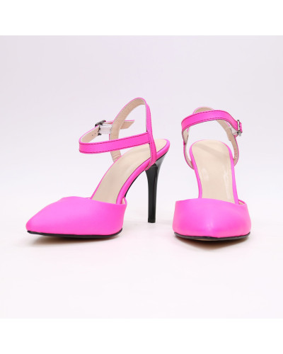 Босоножки из кожи розового неона на шпильке Арт. 35-6/35