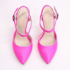 Босоножки из кожи розового неона на шпильке Арт. 35-6/35