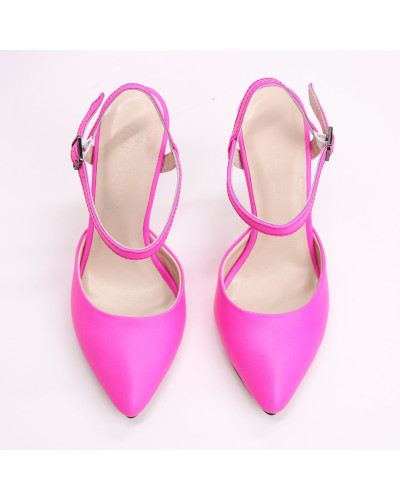 Босоножки из кожи розового неона на шпильке Арт. 35-6/35
