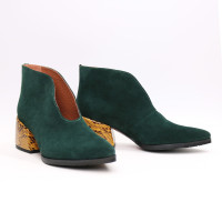 Ботильоны из темно-зеленой замши на обтяжном каблуке с принтом под змею Арт. 657-6/w324Ок