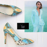 Туфлі-човники з бірюзової шкіри з тисненням Арт. 35-1/60Ок