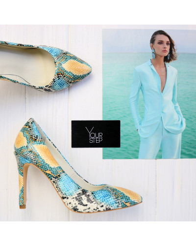 Туфлі-човники з бірюзової шкіри з тисненням Арт. 35-1/60Ок