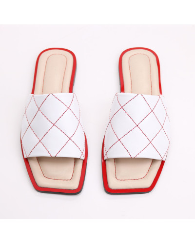 Шльопанці з білої стьобаної шкіри Арт. 073-1