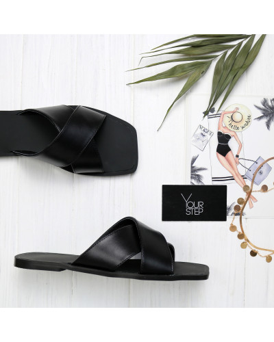 Шльопанці з чорної шкіри Арт. 10-19/0073