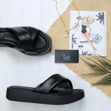 Шльопанці з чорної шкіри Арт. 10-19/0103(2В)