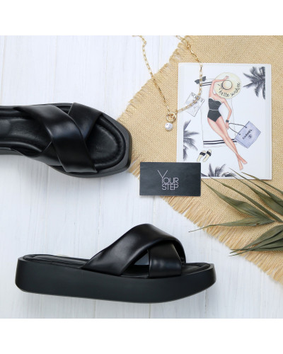 Шльопанці з чорної шкіри Арт. 10-19/0103(2В)