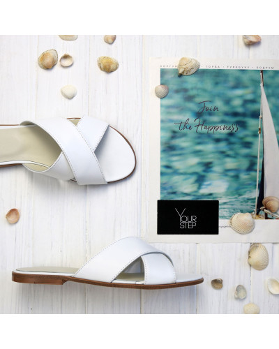 Шльопанці з шкіри білого кольору Арт. 10-19/112