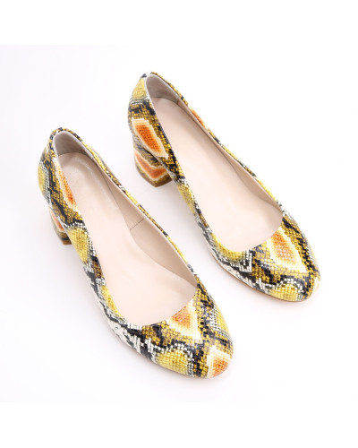 Туфли из желто-оранжевой кожи с тиснением под змею Арт. 605-4/45Ок