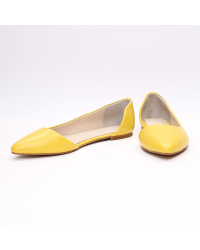 Кожаные балетки с острым носком в желтом цвете (Арт. 17-4)