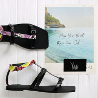 Босоніжки з чорної шкіри та рептилії Арт. 073-4