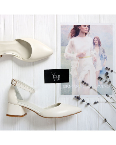 Босоніжки з бежевої шкіри з гострим носиком Арт. 457-4/53Ок