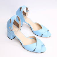 Босоніжки з блакитної шкіри на підборах Арт. 605-10/45Ок