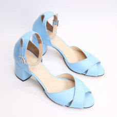 Босоніжки з блакитної шкіри на підборах Арт. 605-10/45Ок