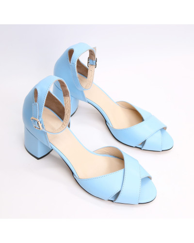 Босоніжки з блакитної шкіри на підборах Арт. 605-10/45Ок