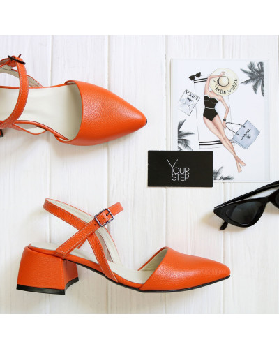 Босоніжки з помаранчевої шкіри флотар із гострим носиком Арт. 457-11/4057Ок