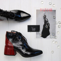 Ботильоны из черной кожи под рептилию Арт. 657-10/w324Ок