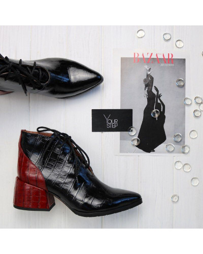 Ботильоны из черной кожи под рептилию Арт. 657-10/w324Ок
