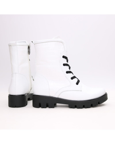 Ботинки из белой кожи флотар со вставками на тракторной подошве Арт. 12-6F(S2)