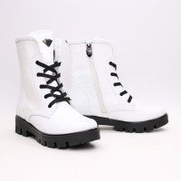 Ботинки из белой кожи флотар со вставками на тракторной подошве Арт. 12-6F(S2)