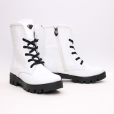 Ботинки из белой кожи флотар со вставками на тракторной подошве Арт. 12-6F(S2)