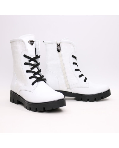 Ботинки из белой кожи флотар со вставками на тракторной подошве Арт. 12-6F(S2)