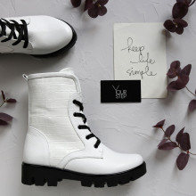 Ботинки из белой кожи флотар со вставками на тракторной подошве Арт. 12-6F(S2)